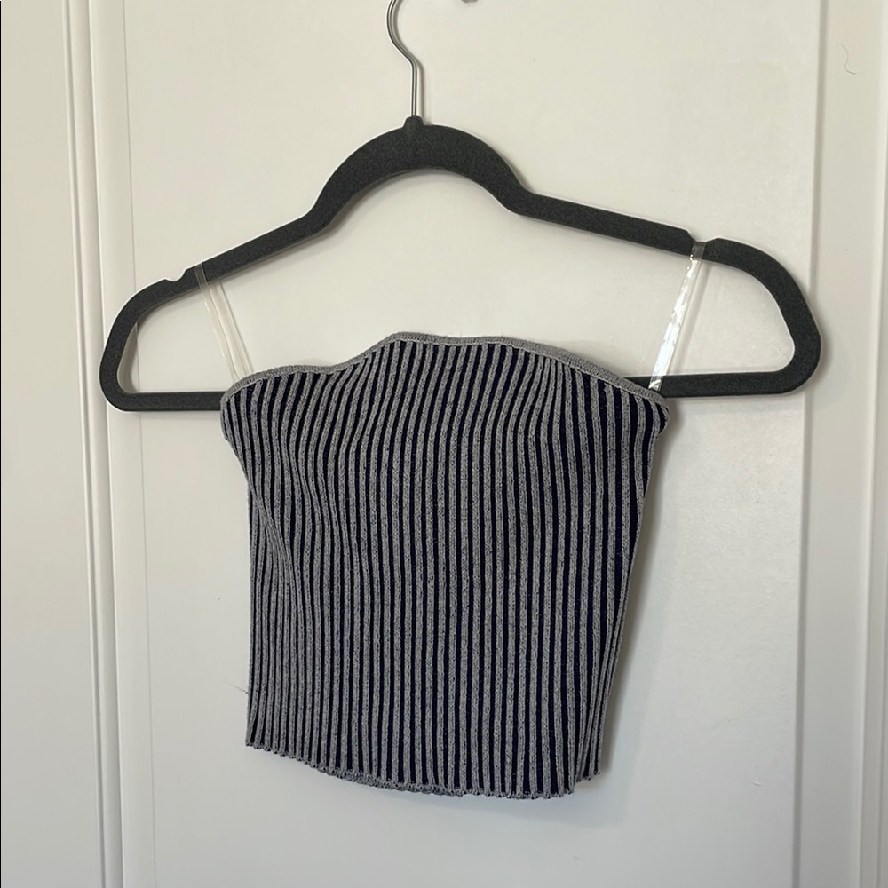 Striped Blue and Gray Women's Tube Top